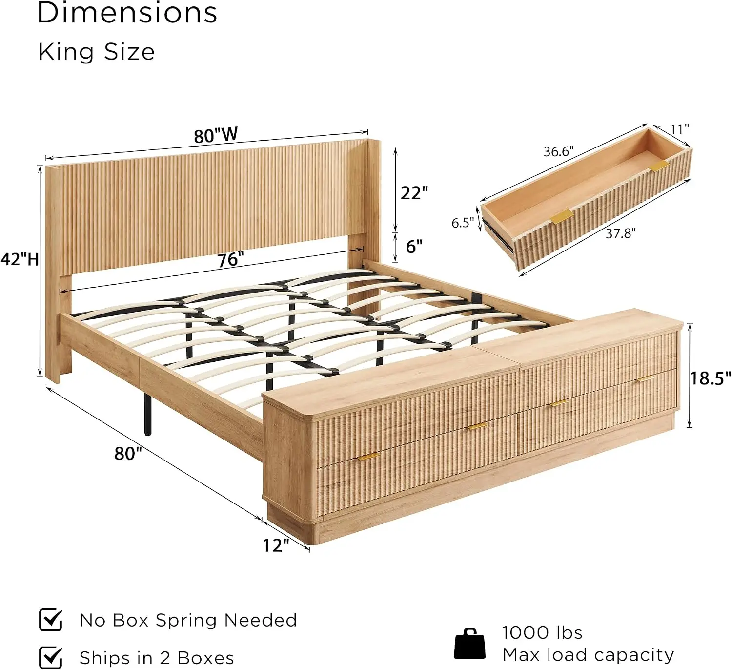 Fluted King Size Bed Frame wit - King Size Bed Frame With Storage Drawers ulasan dan harga