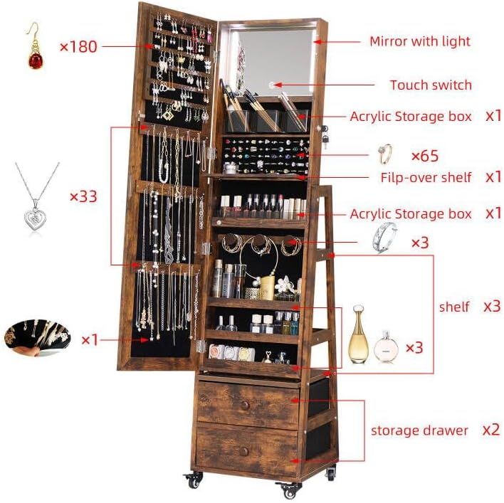 Rotating Jewelry Cabinet Vanit - Full Length Mirror Jewelry Armoire ulasan dan harga