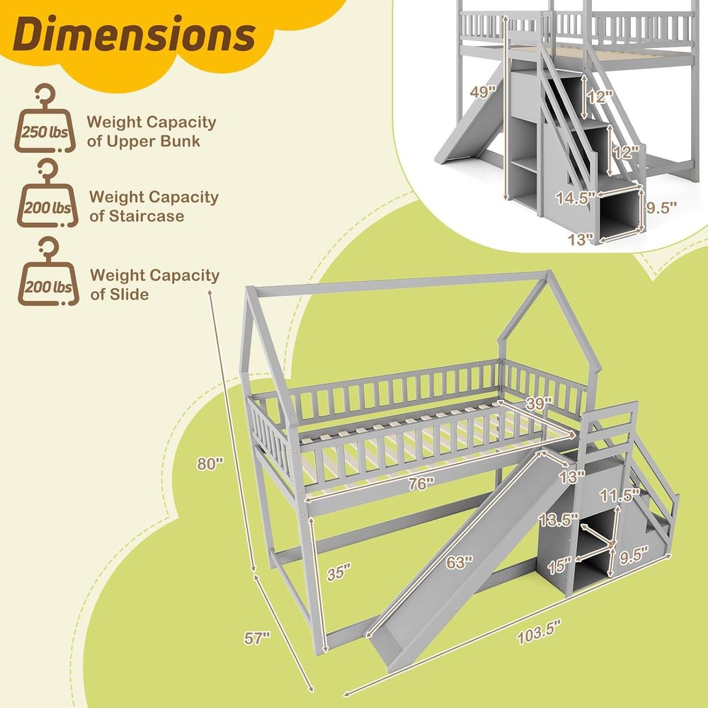 Twin Over Twin Bunk Bed with S - Bunk Bed With Stairs And Slide ulasan dan harga