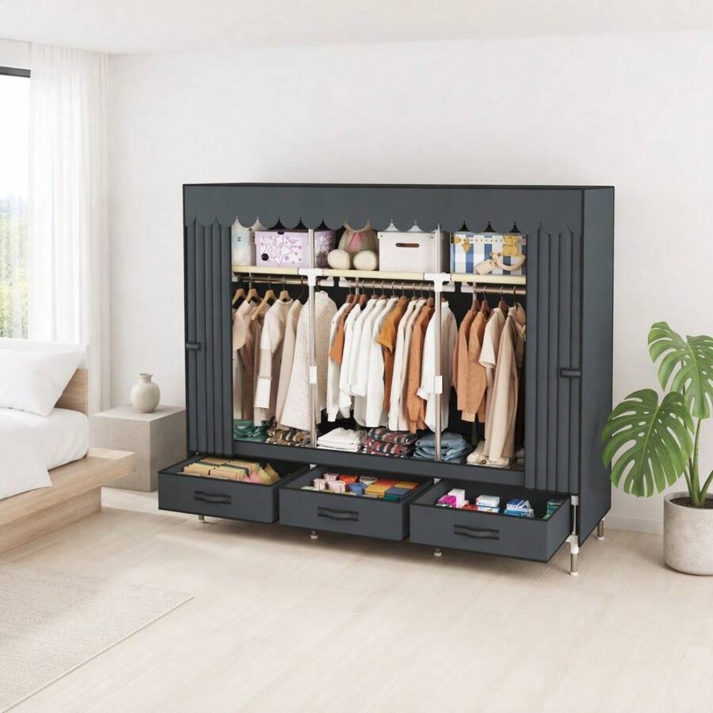 Portable Wardrobe Closet with  - Wardrobe Closet Portable Fabric Cover ulasan dan harga