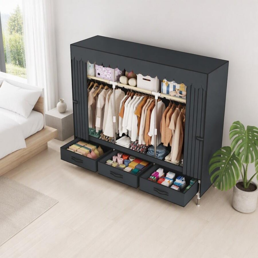 Portable Wardrobe Closet with  - Wardrobe Closet Portable Fabric Cover ulasan dan harga