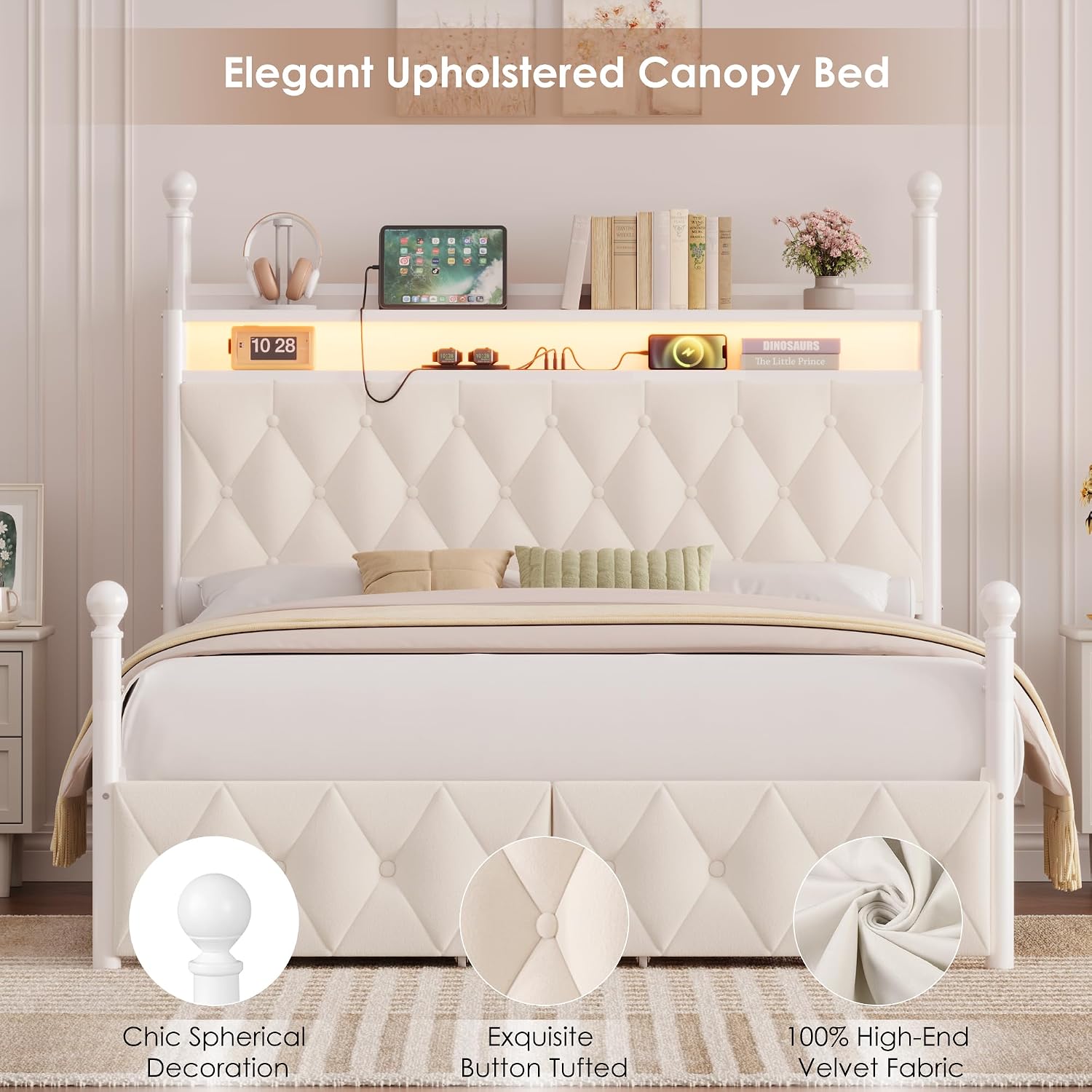 Queen Size LED Canopy Bed Fram - Canopy Bed Frame Metal Queen ulasan dan harga