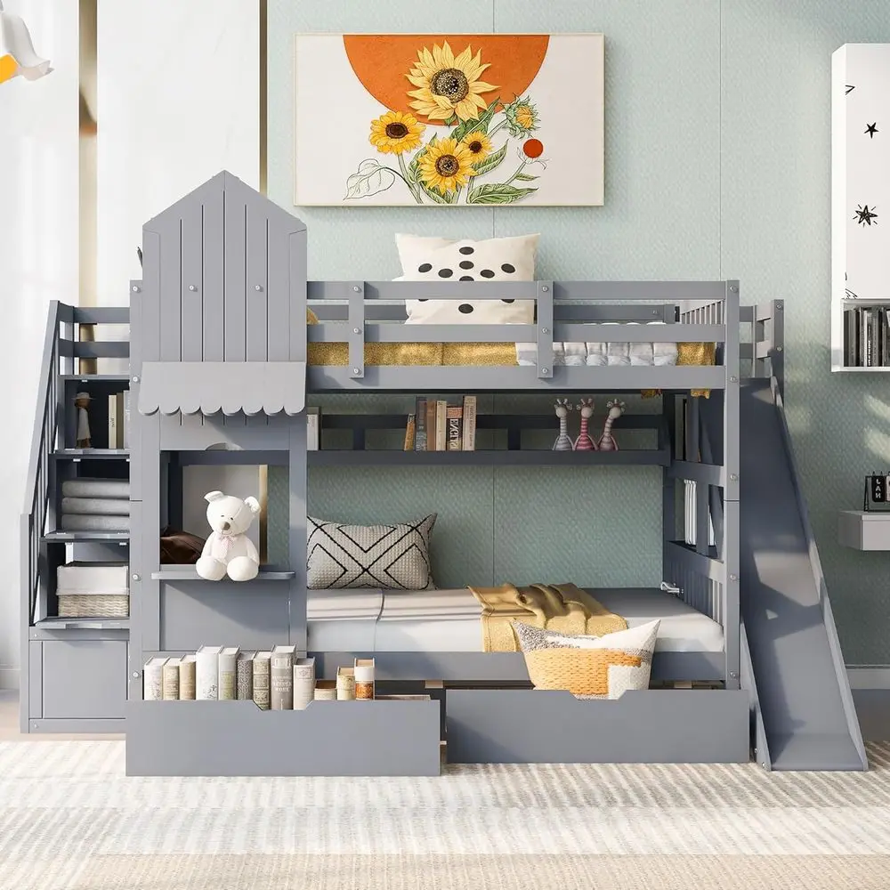Full-Size Over Full Bunk Bed w - Bunk Bed With Stairs And Slide ulasan dan harga
