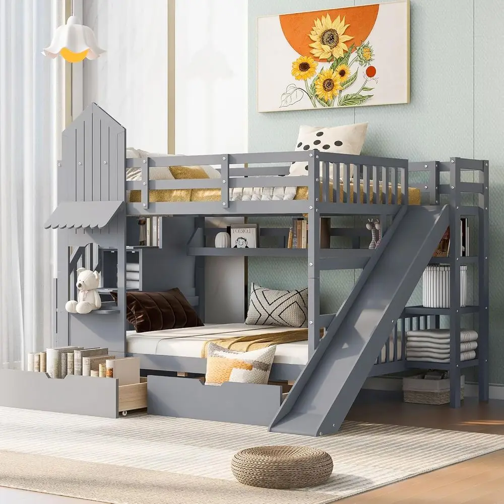 Full-Size Over Full Bunk Bed w - Bunk Bed With Stairs And Slide ulasan dan harga