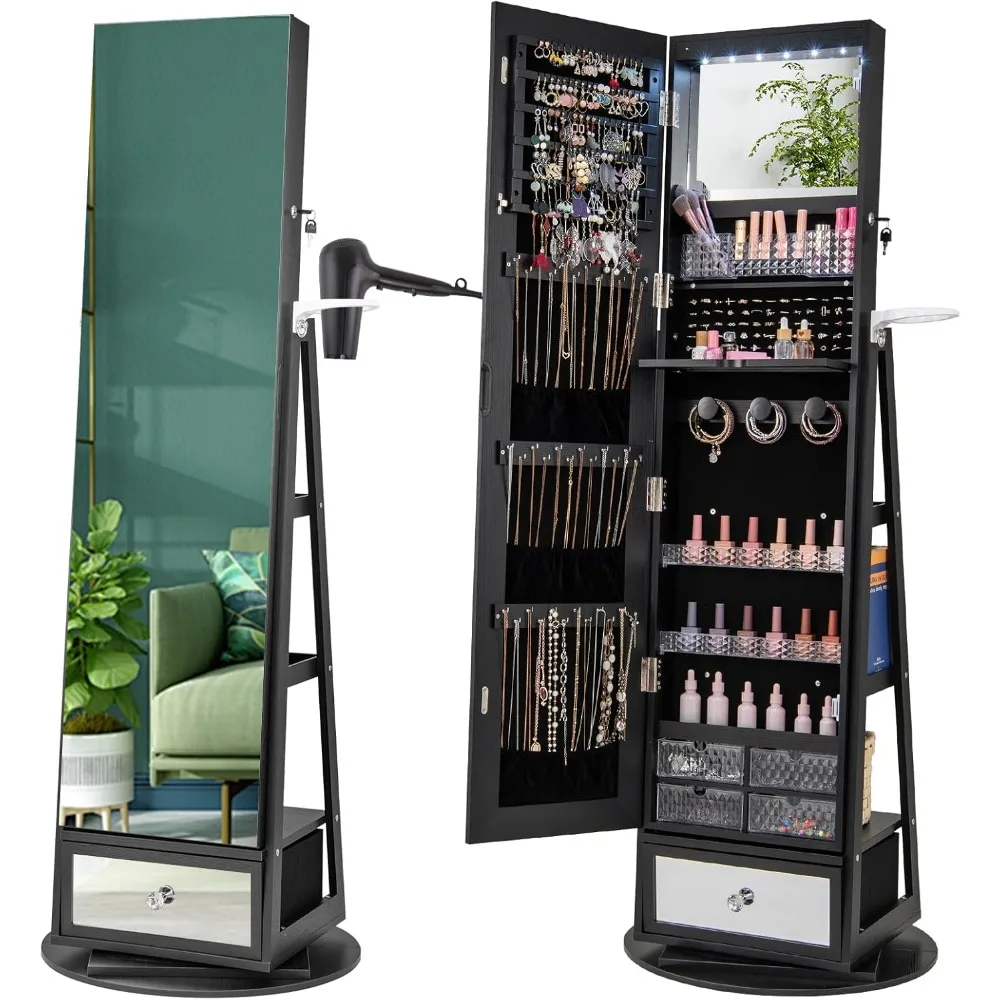 360° Swivel Jewelry Cabinet Ar - Full Length Mirror Jewelry Armoire ulasan dan harga