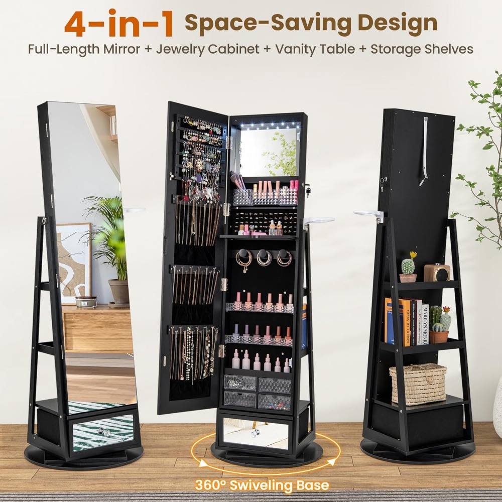 360° Swivel Jewelry Cabinet Ar - Full Length Mirror Jewelry Armoire ulasan dan harga