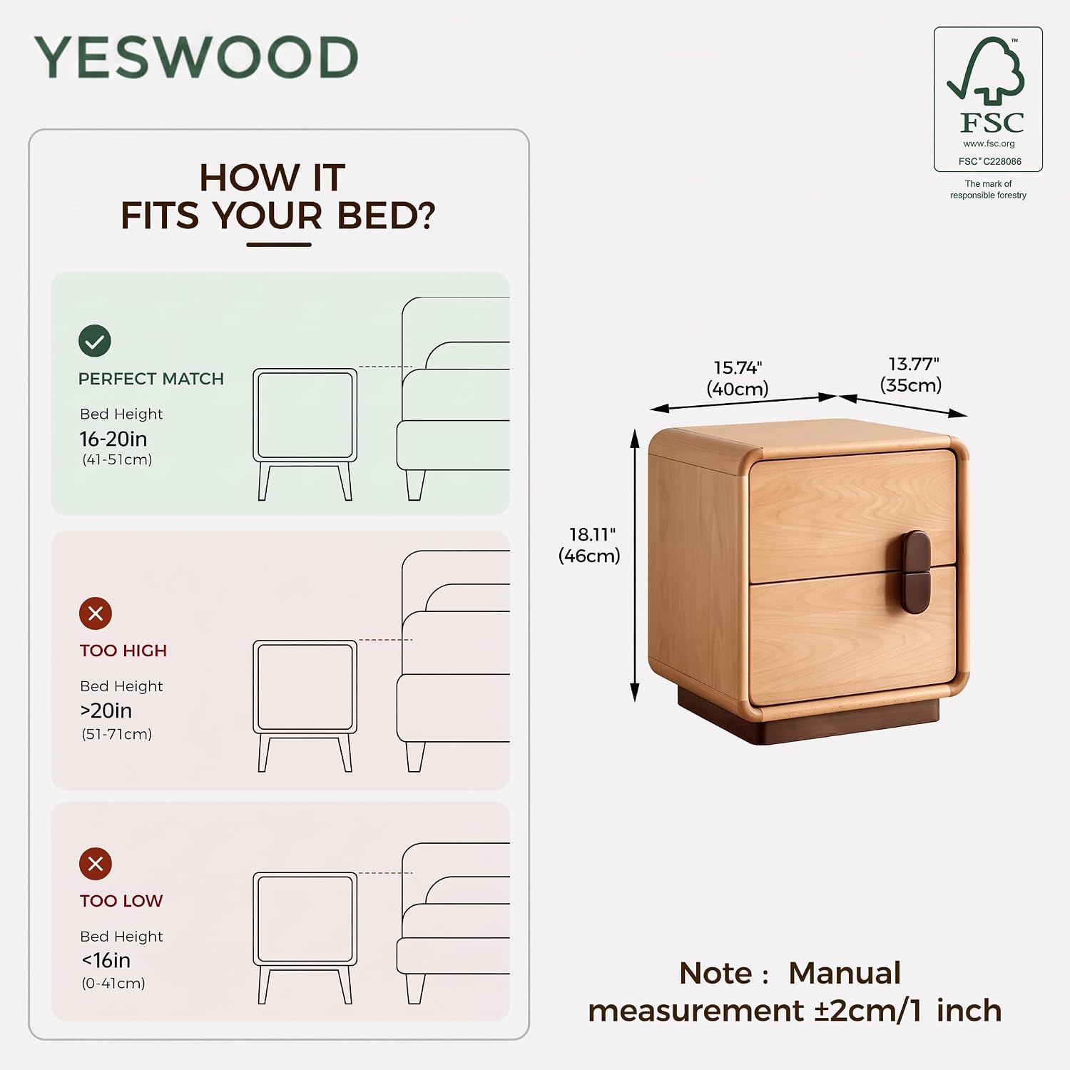 Solid Wood 2-Drawer Nightstand - Solid Wood Nightstand 2 Drawers ulasan dan harga