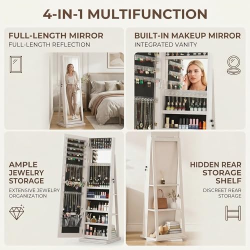 360° Swivel Jewelry Armoire wi - Full Length Mirror Jewelry Armoire ulasan dan harga