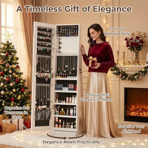 360° Swivel Jewelry Armoire wi - Full Length Mirror Jewelry Armoire ulasan dan harga