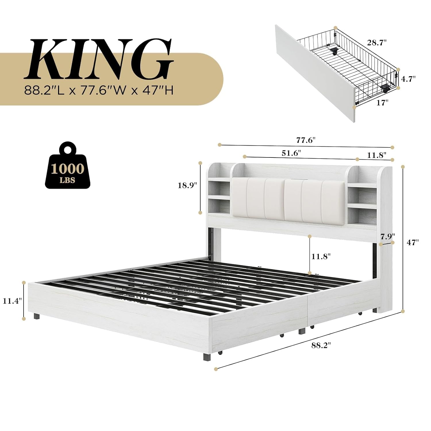 King Size Upholstered Platform - King Size Bed Frame With Storage Drawers ulasan dan harga