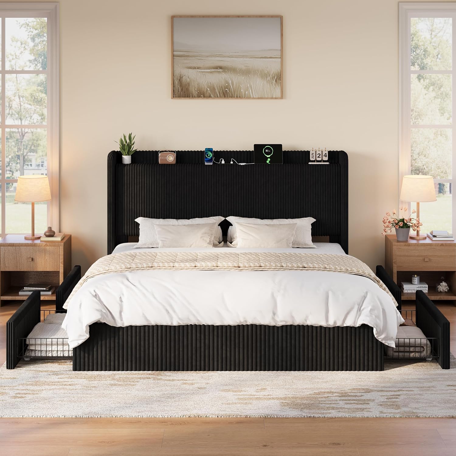 King Size Bed Frame with 4 Ove - King Size Bed Frame With Storage Drawers ulasan dan harga