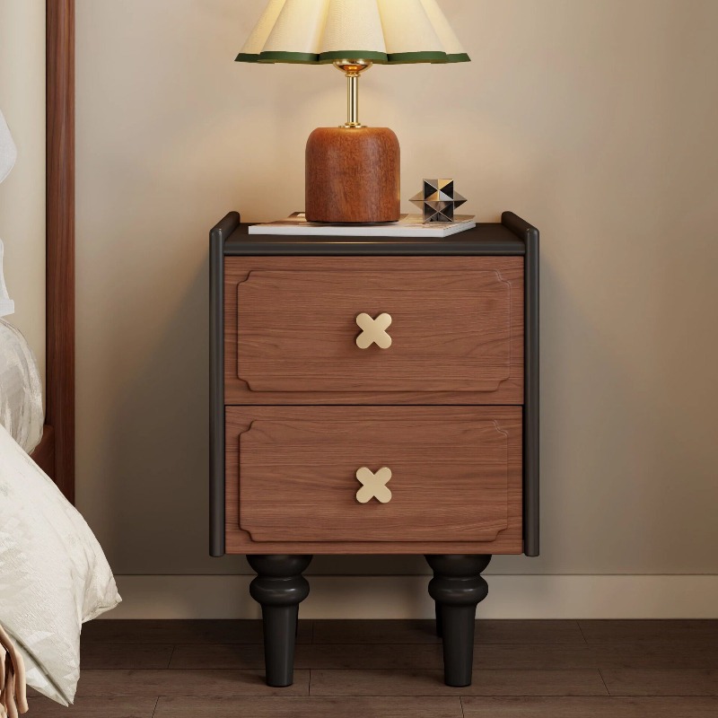 Home Furniture Solid Wood Blac - Solid Wood Nightstand 2 Drawers ulasan dan harga