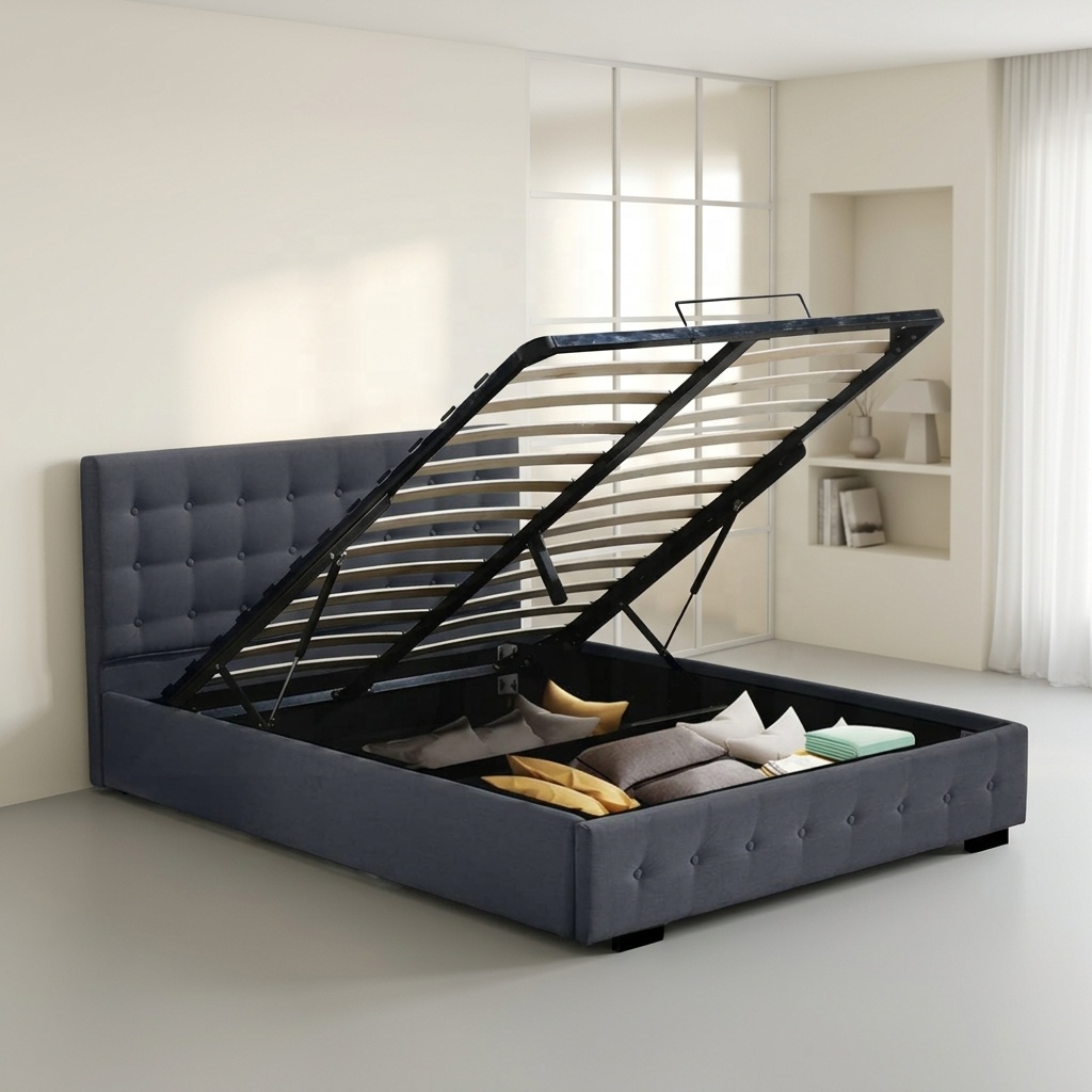 ^Modern Queen King Size Velvet - Gas Lift Storage Bed Hydraulic ulasan dan harga