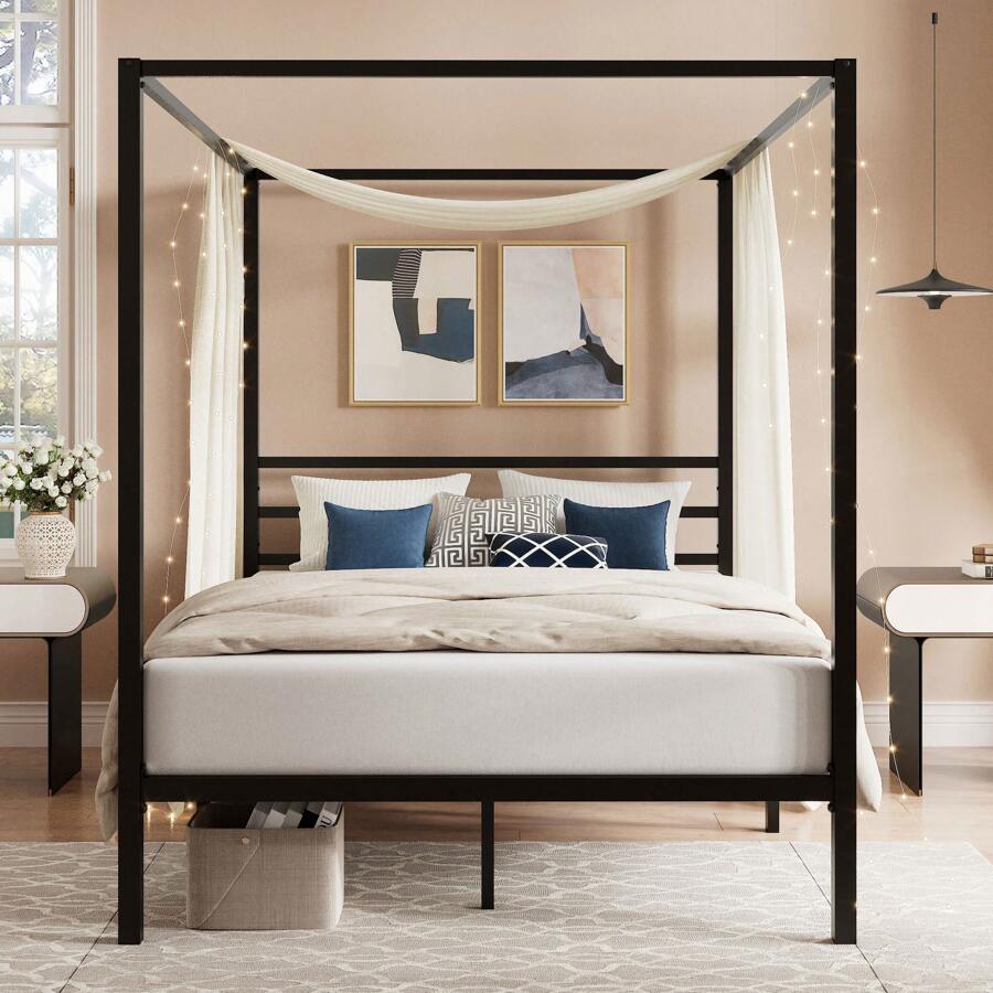 Black Canopy Bed Frame, Full/Q - Canopy Bed Frame Metal Queen ulasan dan harga