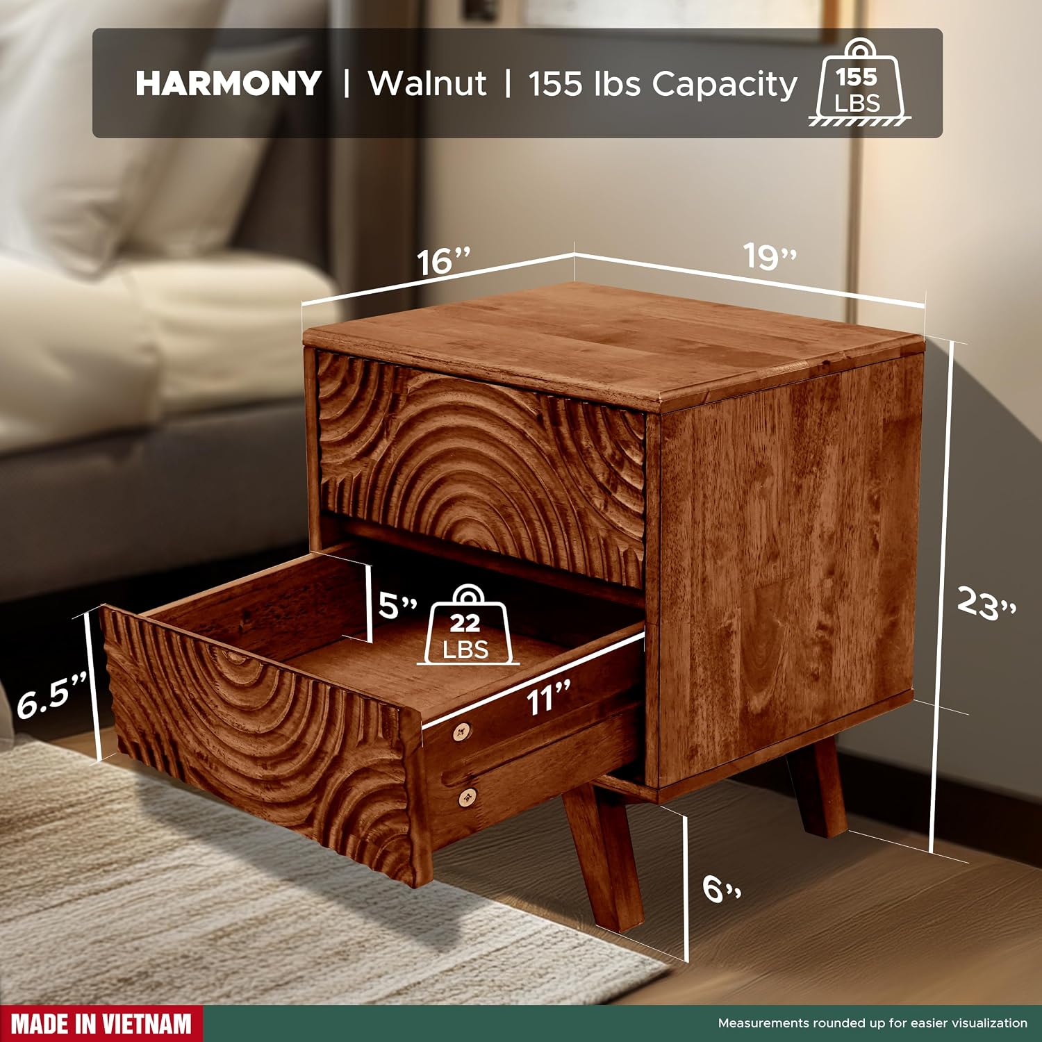 Acacia Solid Wood Nightstand w - Solid Wood Nightstand 2 Drawers ulasan dan harga