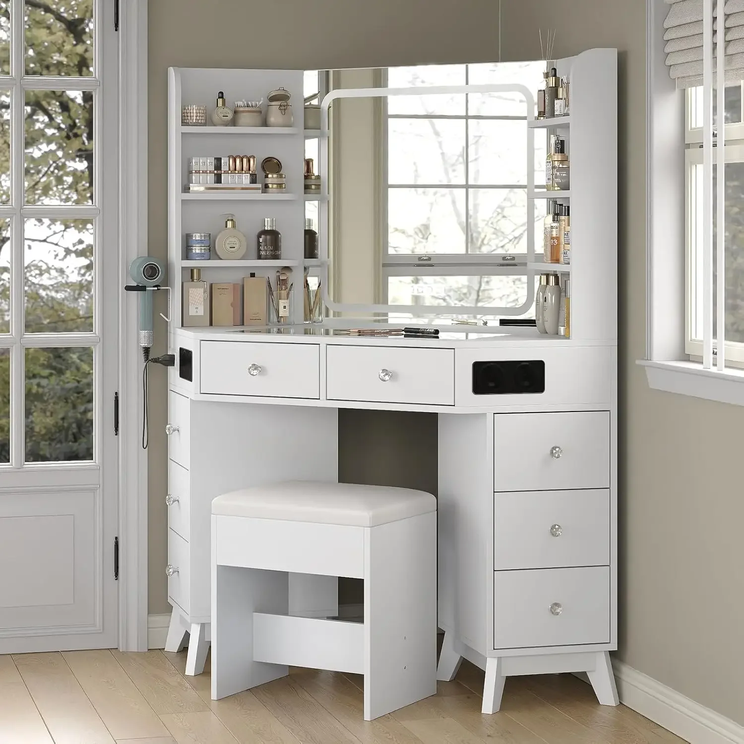 Corner Vanity Desk Speaker Dra - Dressing Table Vanity With Lighted Mirror ulasan dan harga