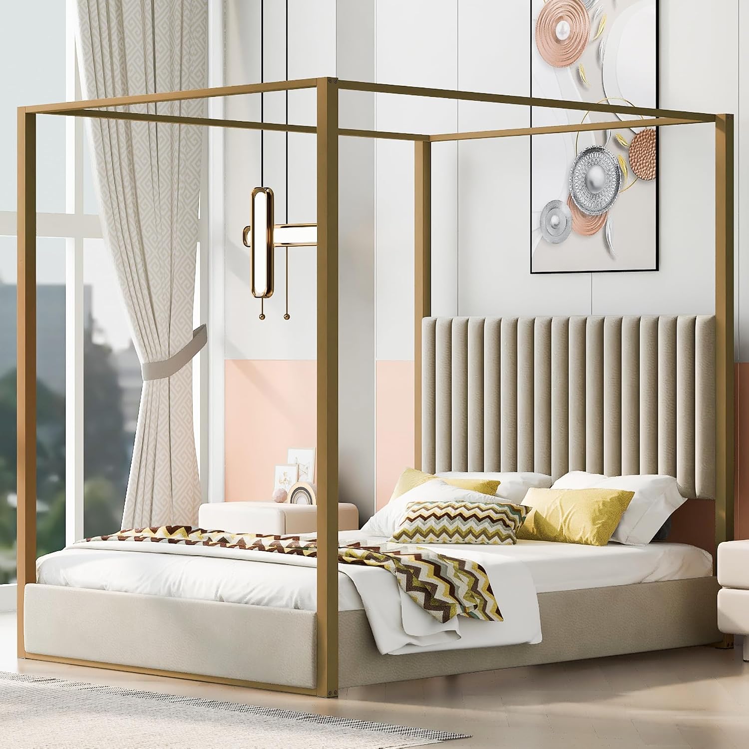 Modern Canopy Platform Bed Que - Canopy Bed Frame Metal Queen ulasan dan harga