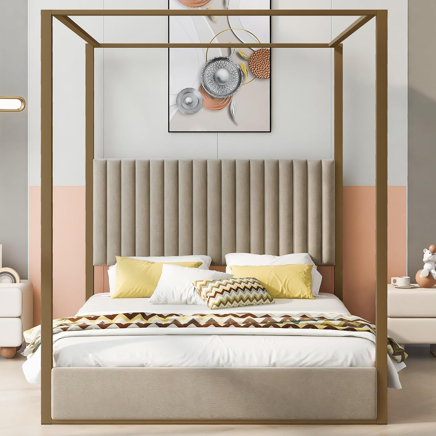 Modern Canopy Platform Bed Que - Canopy Bed Frame Metal Queen ulasan dan harga