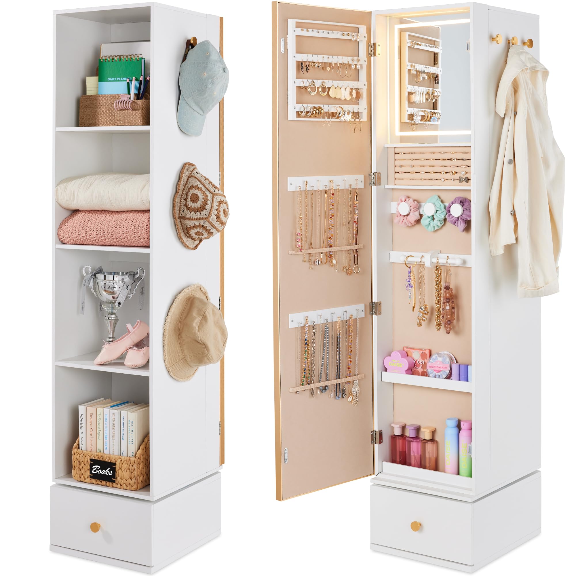 Rotating Mirror w/Storage Cabi - Full Length Mirror Jewelry Armoire ulasan dan harga