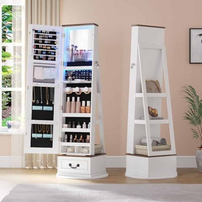 360°Swivel Jewelry Armoire Cab - Full Length Mirror Jewelry Armoire ulasan dan harga