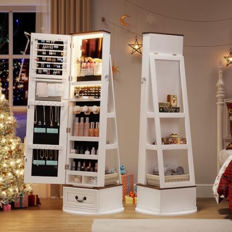 360°Swivel Jewelry Armoire Cab - Full Length Mirror Jewelry Armoire ulasan dan harga
