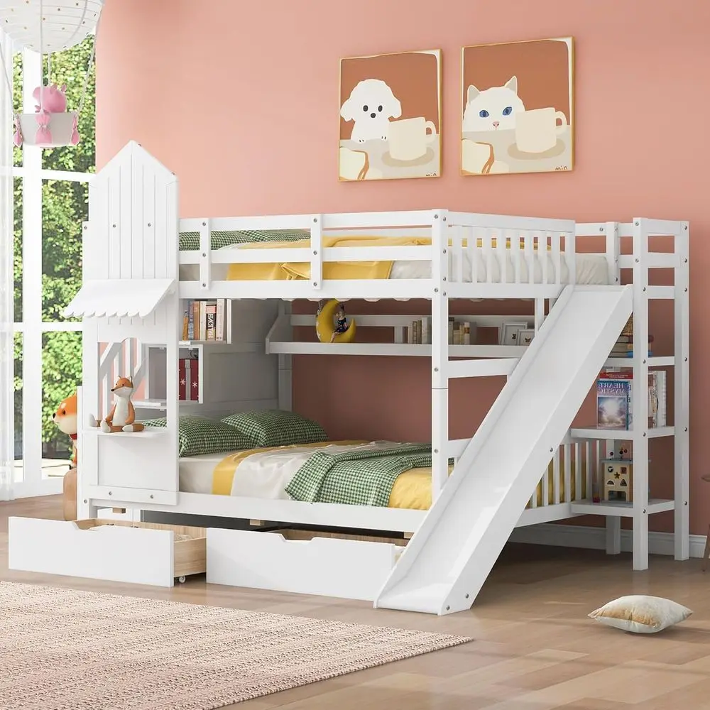 Twin Over Twin Bunk Bed With S - Bunk Bed With Stairs And Slide ulasan dan harga
