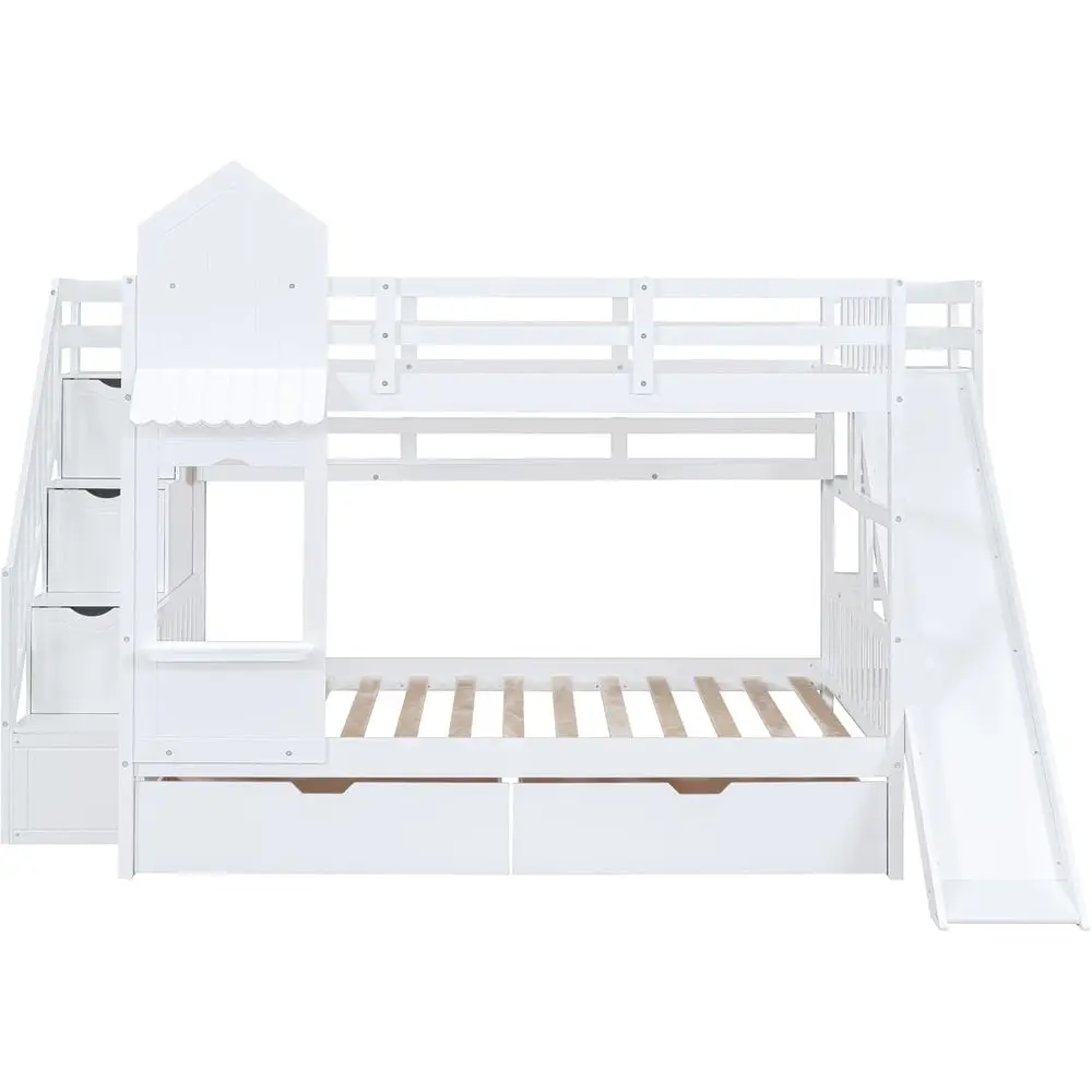 Twin Over Twin Bunk Bed With S - Bunk Bed With Stairs And Slide ulasan dan harga