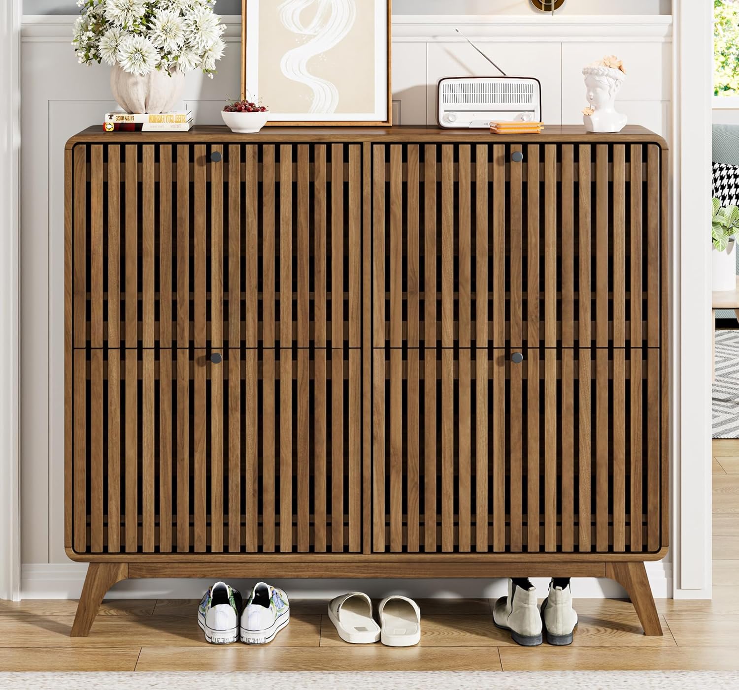 #Large Bamboo Shoe Cabinet wit - Shoe Rack Cabinet Narrow Entryway ulasan dan harga