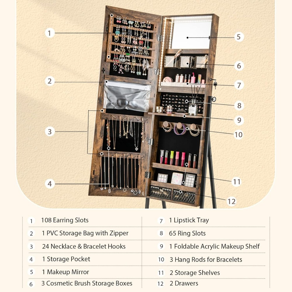 CHARMAID Standing Jewelry Armo - Full Length Mirror Jewelry Armoire ulasan dan harga